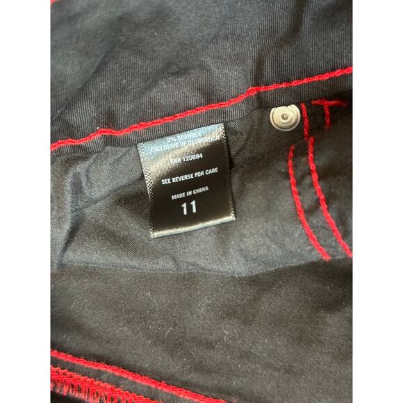 HOT TOPIC Tripp NYC Womans Jeans/Pants, Black with Red stitching; Flare, Y2K - Picture 7 of 10